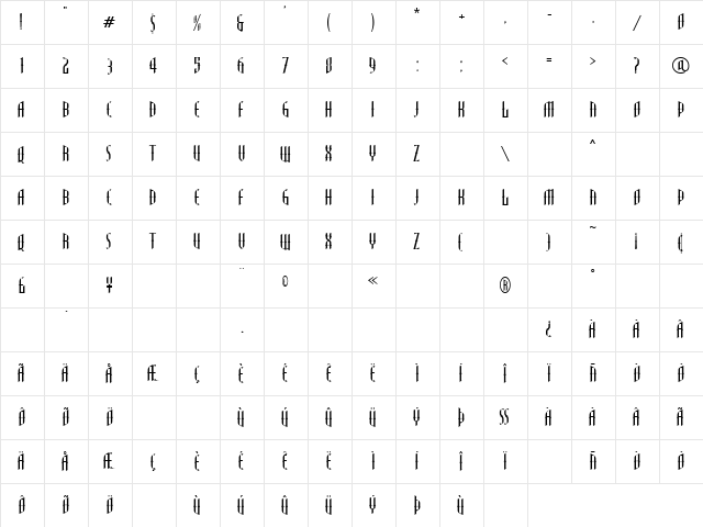 LHF Gypsy Regular  glyph index