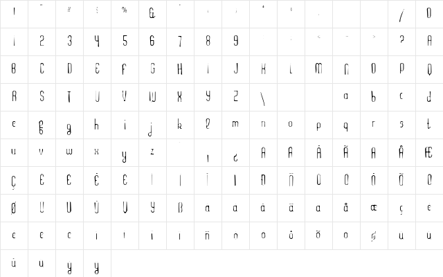 Kleptocracy Gaunt Regular  glyph index