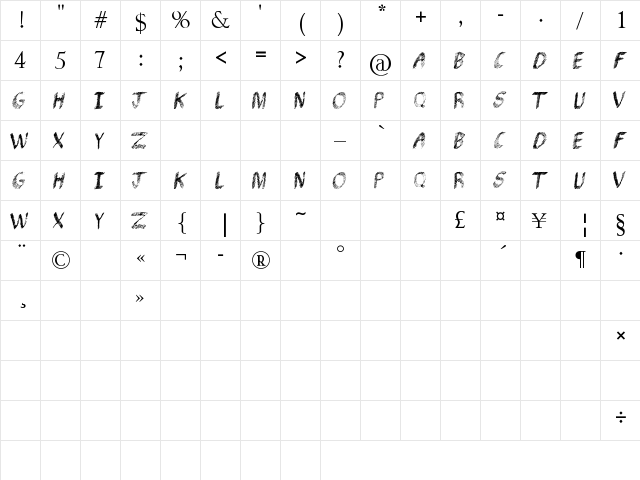 Pencil Shading Regular  glyph index