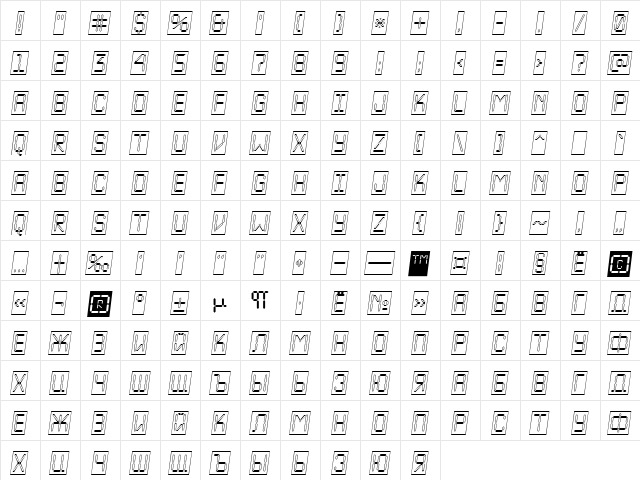 a_LCDNovaCmOtlObl Regular  glyph index