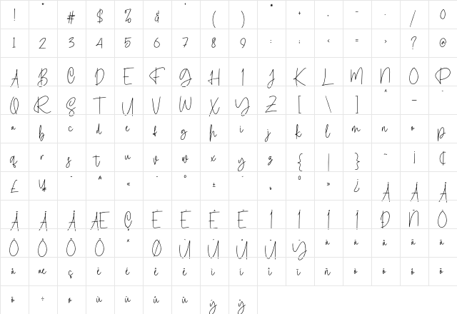 Calledliner Regular  glyph index