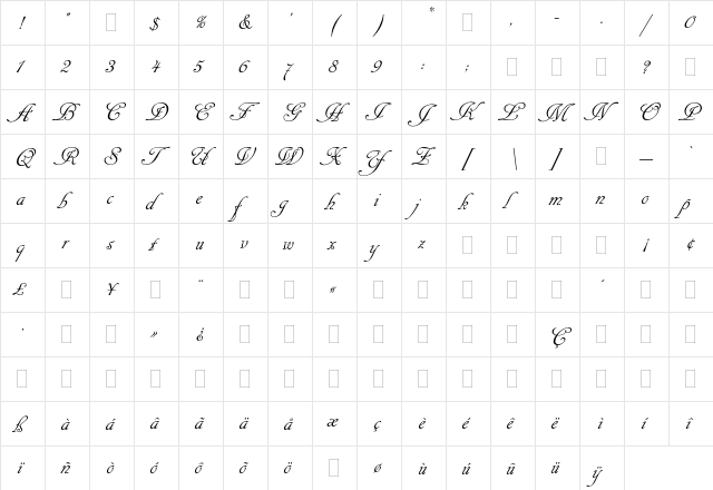 Cancellaresca Script Plain  glyph index
