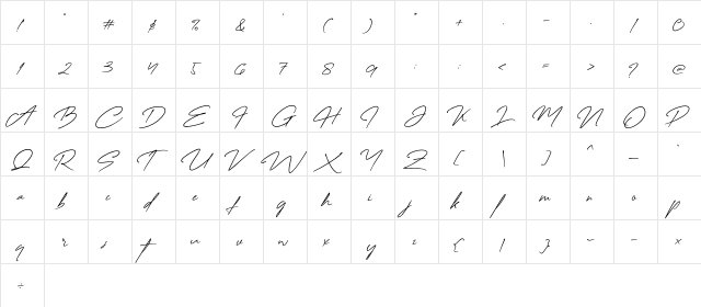 Creattion Demo Regular  glyph index