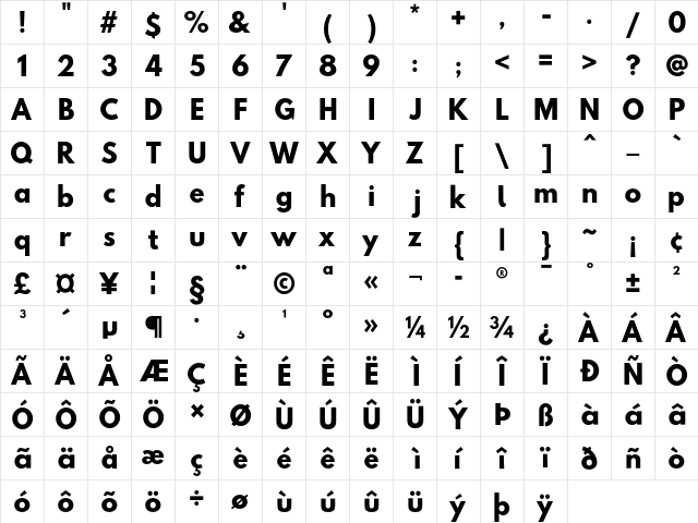 Hussar BdCon  glyph index