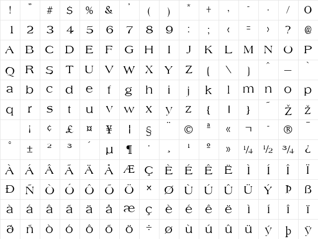 Yale Regular  glyph index