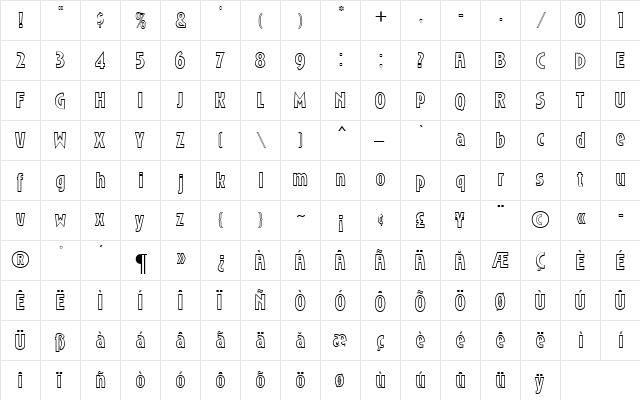 Roslyn MN Regular  glyph index