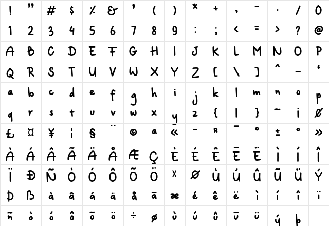 The August Regular  glyph index