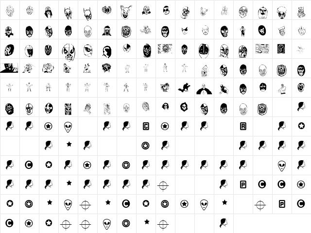 Mil Mascaras Regular  glyph index