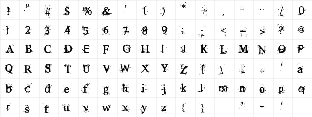 Rugged type Regular  glyph index