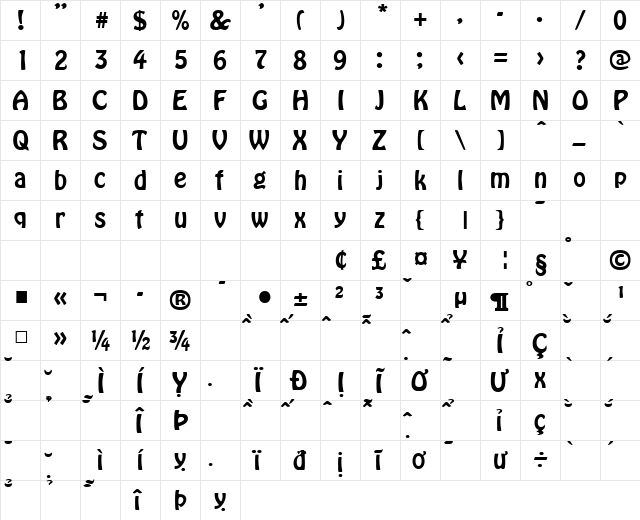 VNI-Hobo Normal  glyph index