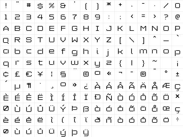 Maetl Light  glyph index