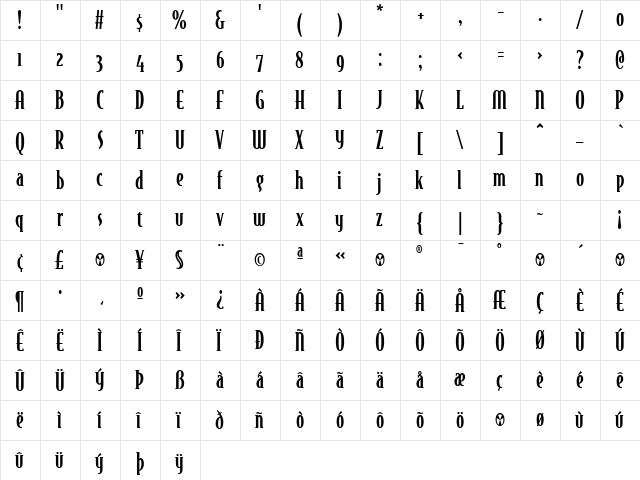 BodegaSerif MediumOldstyle  glyph index