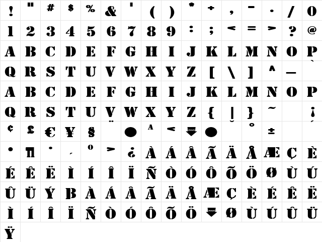 StencilMeIn Regular  glyph index