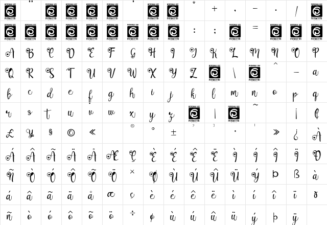 Lovely Couple Regular  glyph index