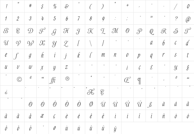 AlysLight Regular  glyph index