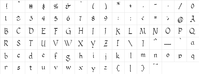 PC Foundation Hand Regular  glyph index
