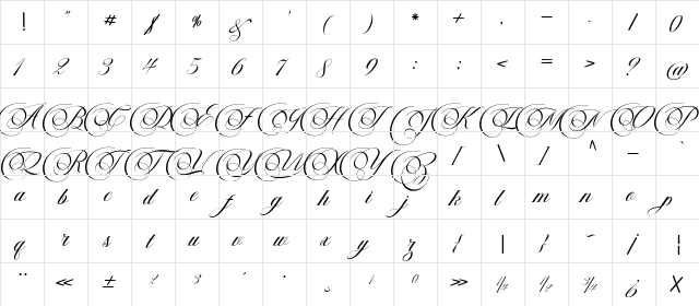 Faradila Regular  glyph index