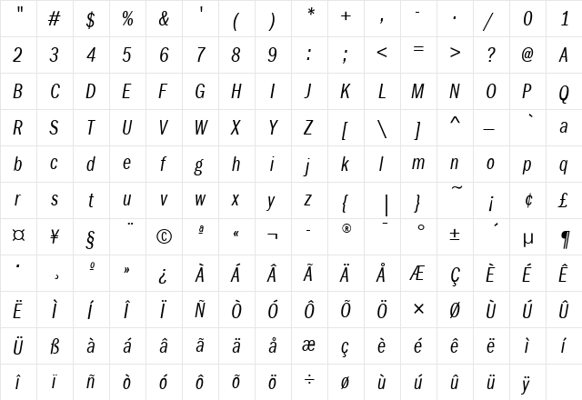 FranklinGotCmpITC Italic  glyph index