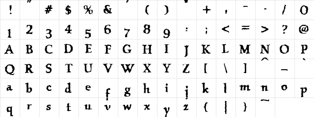 VTC OldAsCrap Regular  glyph index