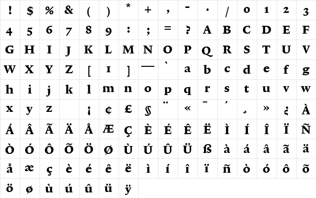 Lexicon No1 Roman E Txt  glyph index