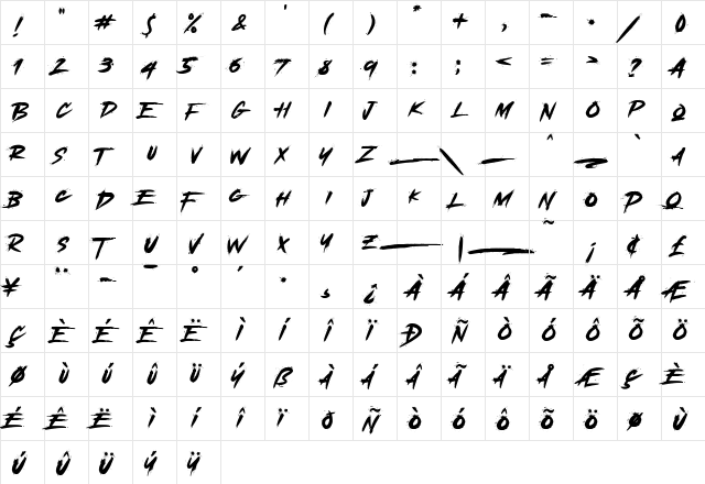 Apocalypse Grunge Regular  glyph index