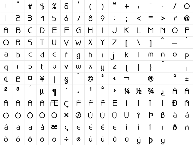 Basque Bold  glyph index