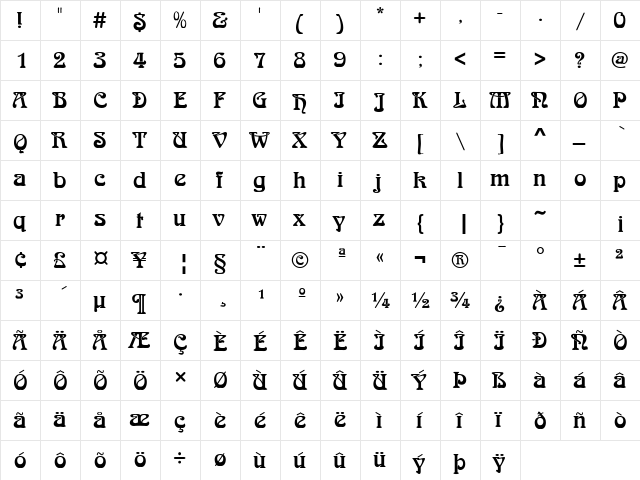 Arnold Boecklin Regular  glyph index