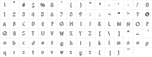 Nagasaky Regular  glyph index