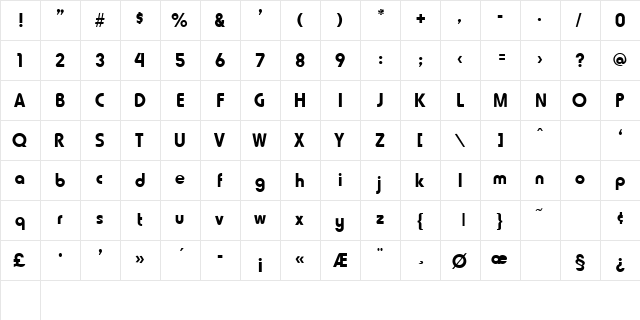 Howard-Fat Regular  glyph index