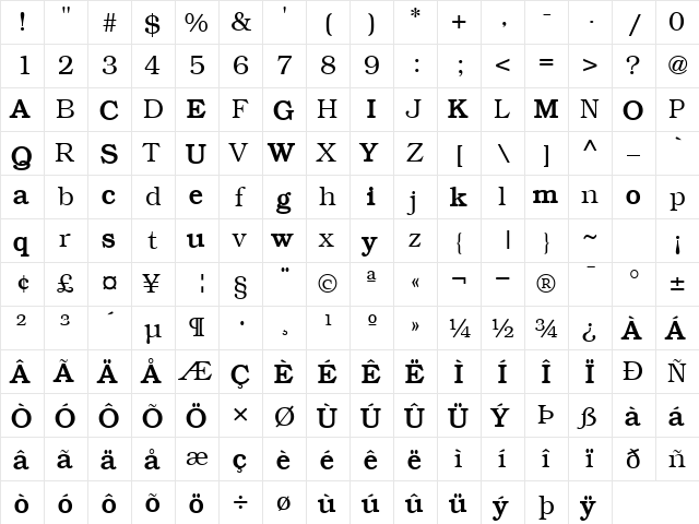 Hot Regular  glyph index