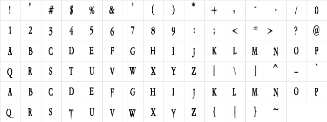 VTC Embrace Regular  glyph index