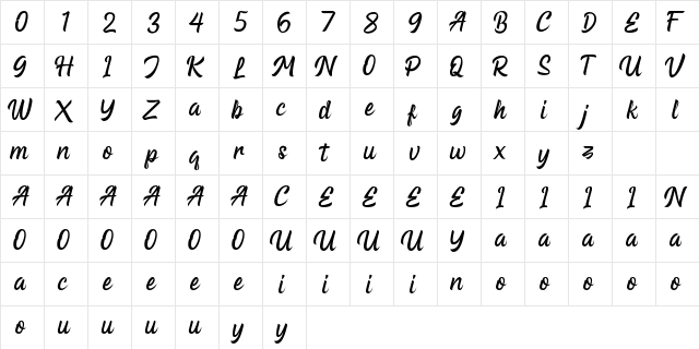 Hardwork Free Regular  glyph index