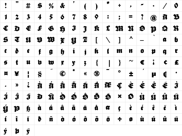 Sebaldus-Gotisch-UNZ1L Regular  glyph index