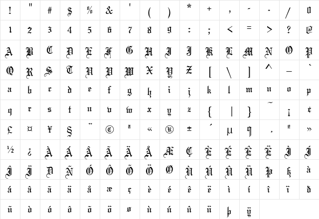 Mariage-Normal Regular  glyph index