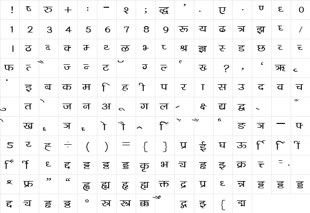 Kruti Dev 040 Wide Regular  glyph index