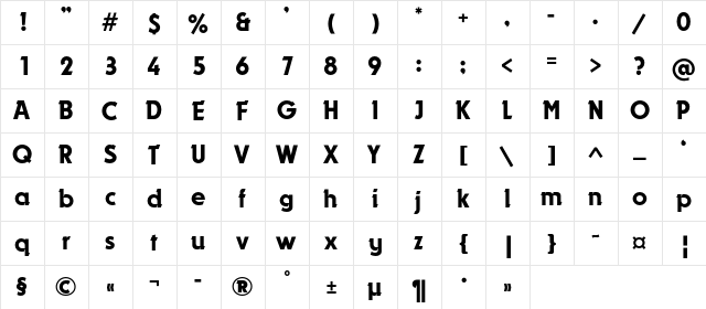 Dynar Regular  glyph index