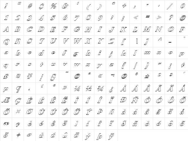 FZ ROMAN 30 HOLLOW ITALIC Normal  glyph index