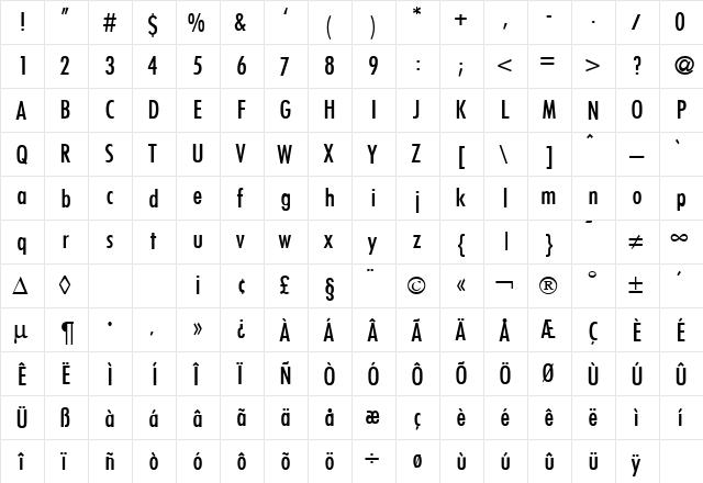 FunctionCondTwoMedium Regular  glyph index