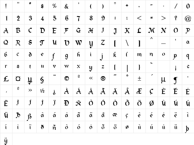 Springer Normal  glyph index