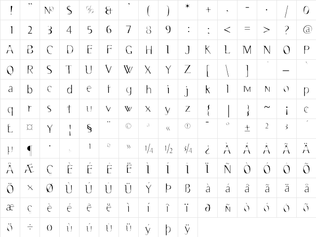 2RebelsDeux Light  glyph index