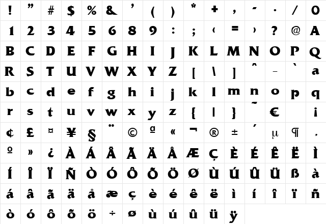 Quadrat-Bold Regular  glyph index