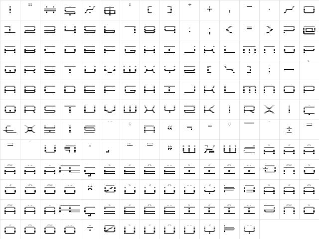 QuickTech Gradient Regular  glyph index