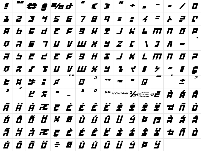 UFO Hunter Expanded Italic Expanded Italic  glyph index