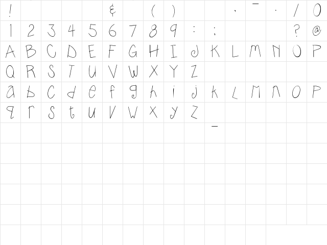 SBC Whimsy Joggle Regular  glyph index