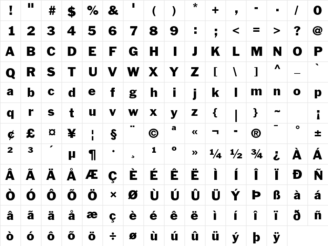 Franklin Gothic Std No. 2 Roman  glyph index
