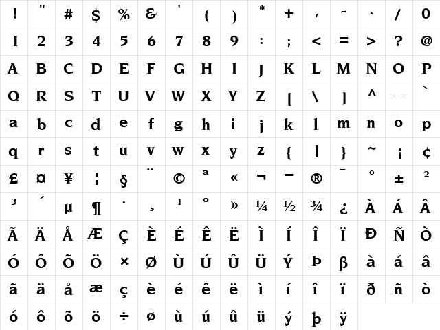 ITCNovarese Bold  glyph index