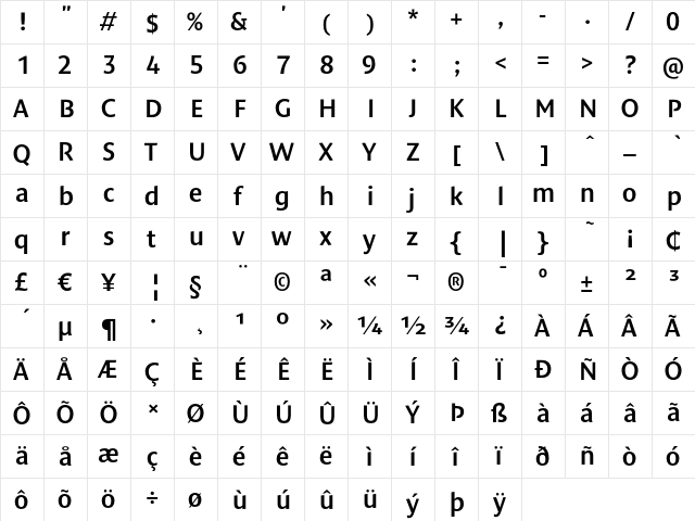 DendaNew Regular  glyph index