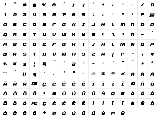 Olympic Carrier Semi-Italic Semi-Italic  glyph index