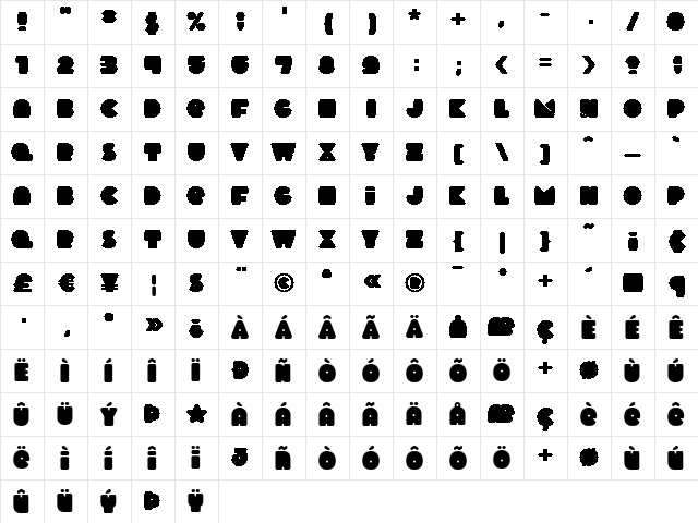 Fatty Regular  glyph index