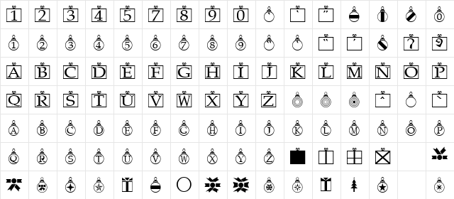 XmasBells Regular  glyph index